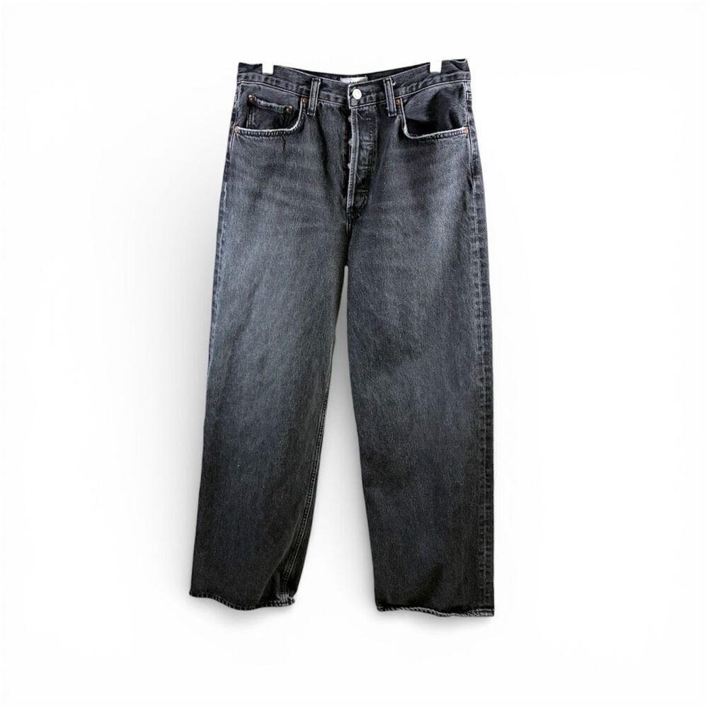 Agolde Straight Raw Hem Buttoned Fly in Black Size 27